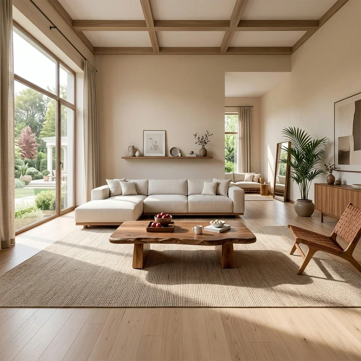 Minimal walnut coffee table with smooth rounded edges