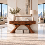 Natural Solid Wood Console Table with Storage Drawers for Modern Entryways