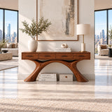 Natural Solid Wood Console Table with Storage Drawers for Modern Entryways
