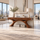 Natural Solid Wood Console Table with Storage Drawers for Modern Entryways