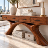 Natural Solid Wood Console Table with Storage Drawers for Modern Entryways