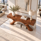 Natural Solid Wood Console Table with Storage Drawers for Modern Entryways