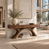 Natural Solid Wood Console Table with Storage Drawers for Modern Entryways
