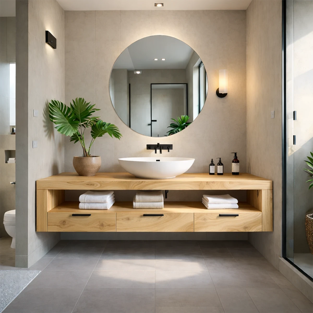 Minimalist Floating Bathroom Vanity Natural Solid Wood Natural Finish - ArborisWood - 10