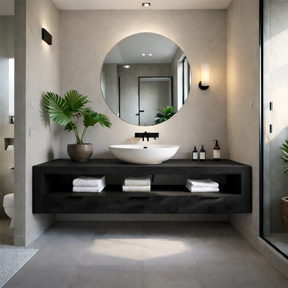 Minimalist Floating Bathroom Vanity Natural Solid Wood Natural Finish - ArborisWood - 11