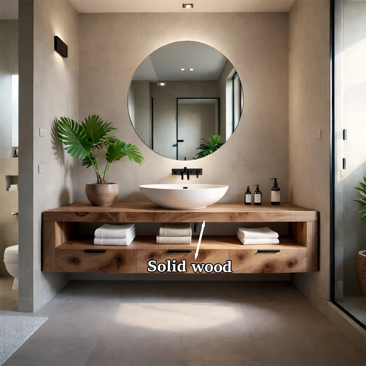 Minimalist Floating Bathroom Vanity Natural Solid Wood Natural Finish - ArborisWood - 12