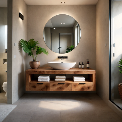 Minimalist Floating Bathroom Vanity Natural Solid Wood Natural Finish - ArborisWood - 14