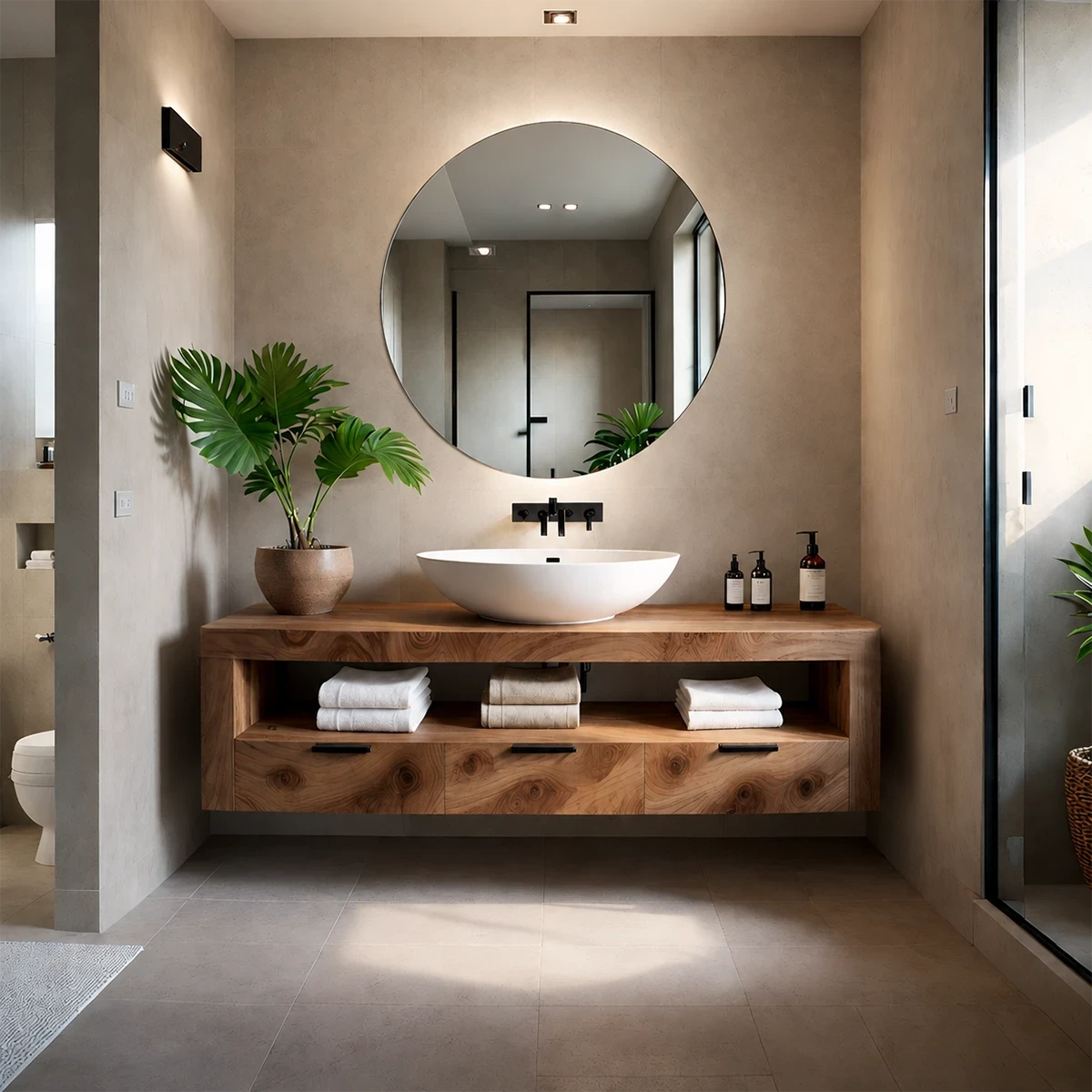 Minimalist Floating Bathroom Vanity Natural Solid Wood Natural Finish - ArborisWood - 15