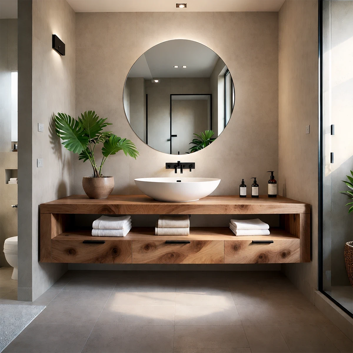 Minimalist Floating Bathroom Vanity Natural Solid Wood Natural Finish - ArborisWood - 16