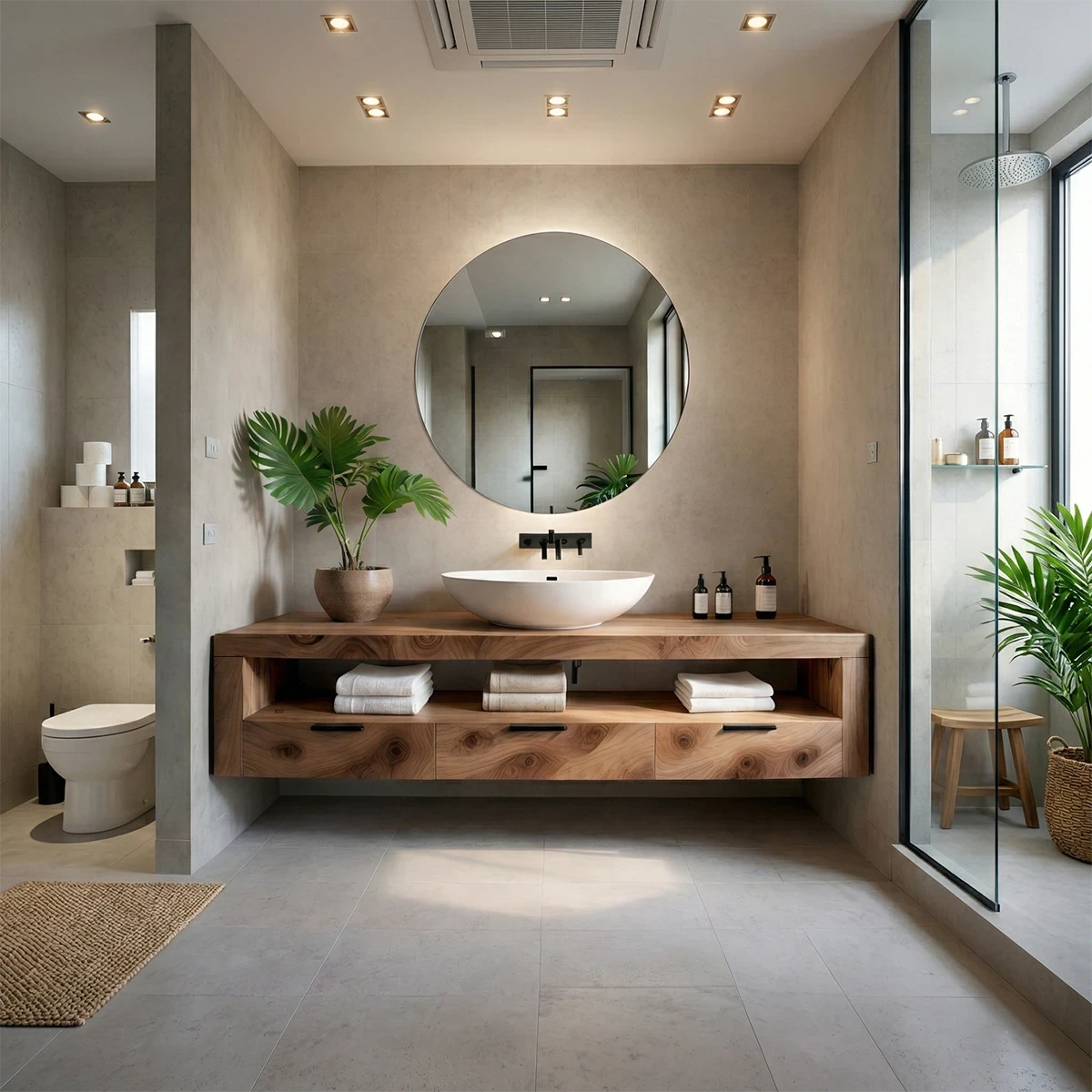 Minimalist Floating Bathroom Vanity Natural Solid Wood Natural Finish - ArborisWood - 2