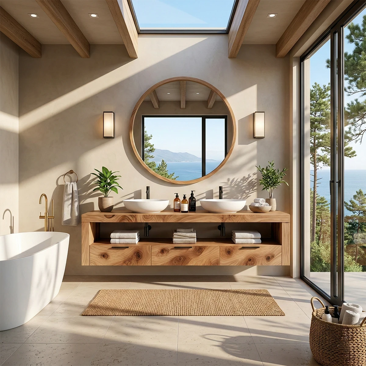 Minimalist Floating Bathroom Vanity Natural Solid Wood Natural Finish - ArborisWood - 4