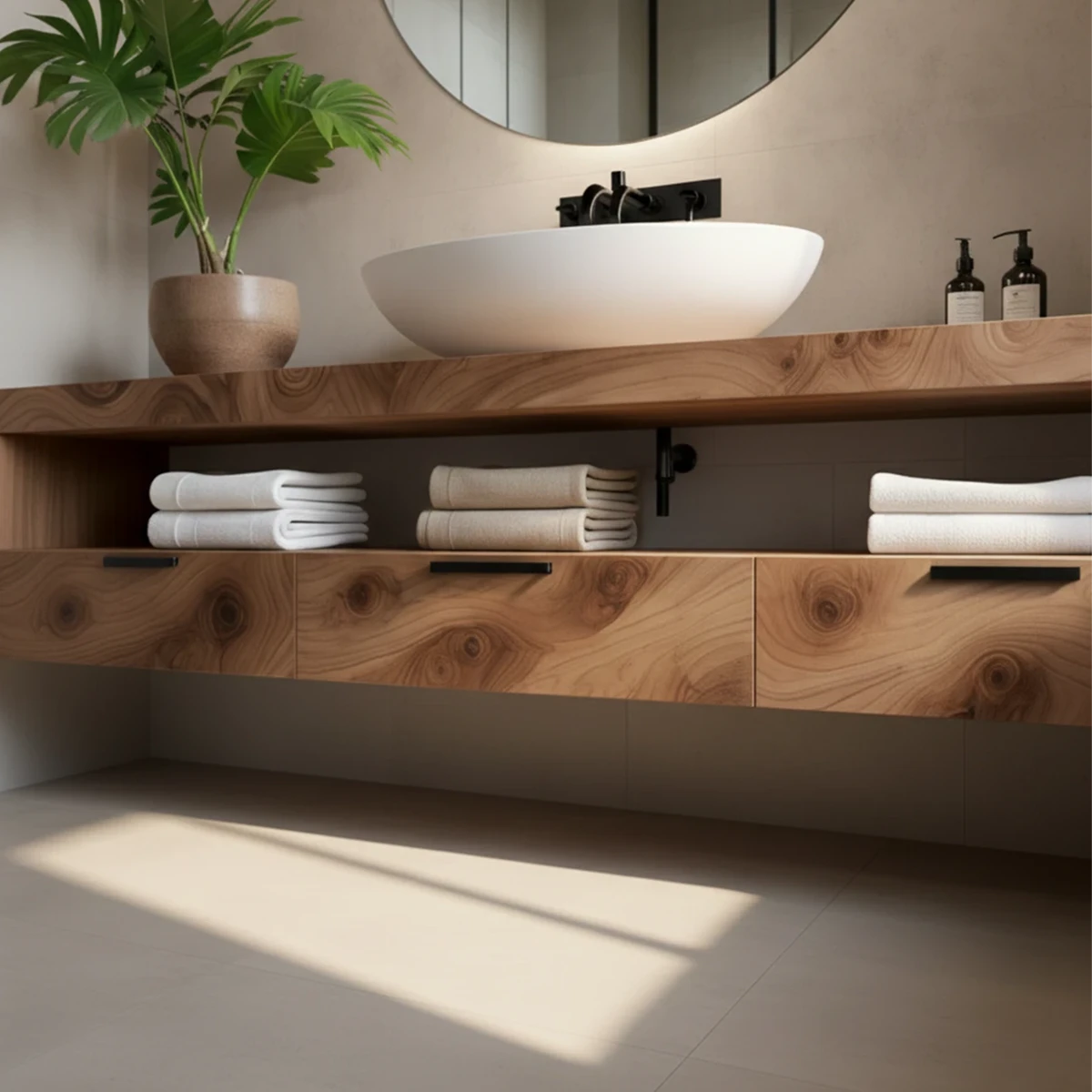 Minimalist Floating Bathroom Vanity Natural Solid Wood Natural Finish - ArborisWood - 6