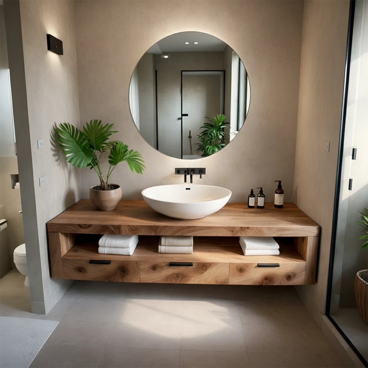 Minimalist Floating Bathroom Vanity Natural Solid Wood Natural Finish - ArborisWood - 7