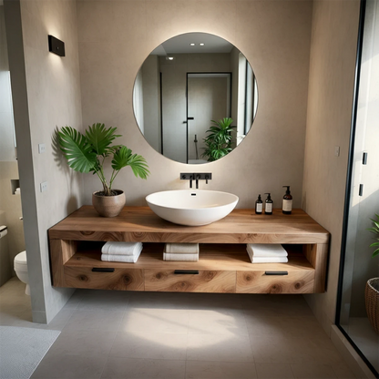 Minimalist Floating Bathroom Vanity Natural Solid Wood Natural Finish - ArborisWood - 7