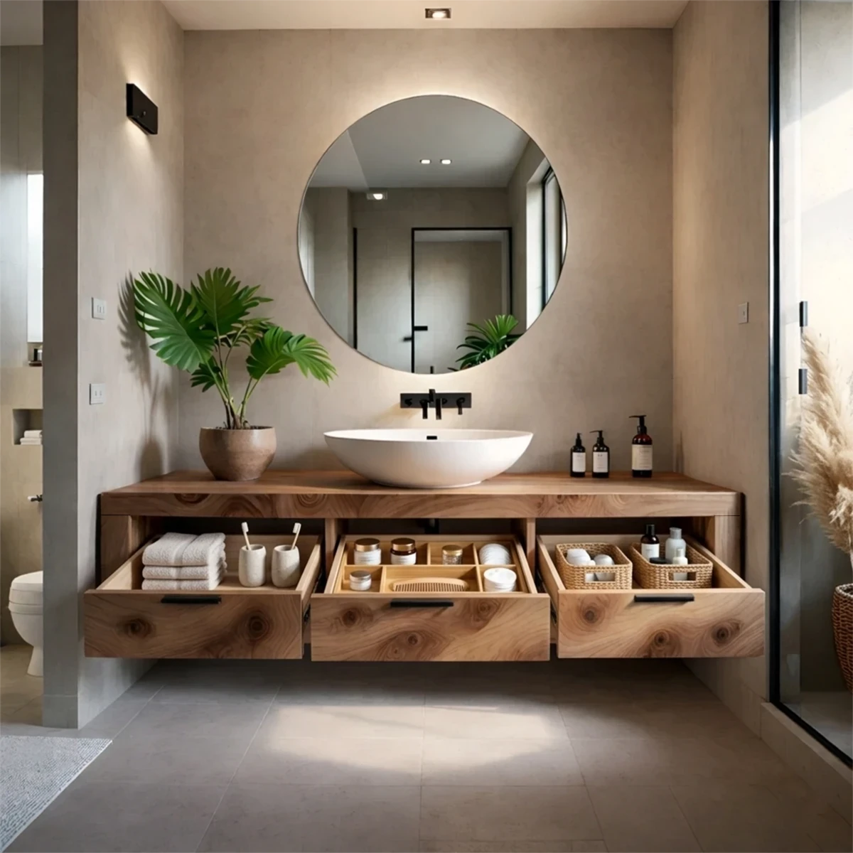 Minimalist Floating Bathroom Vanity Natural Solid Wood Natural Finish - ArborisWood - 8