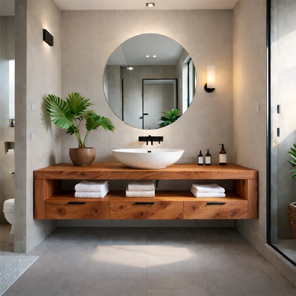 Minimalist Floating Bathroom Vanity Natural Solid Wood Natural Finish - ArborisWood - 9