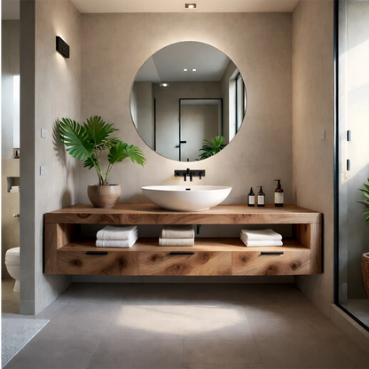 Minimalist Floating Bathroom Vanity Natural Solid Wood Natural Finish - ArborisWood