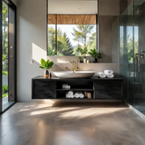 Minimalist Floating Natural Solid Wood Bathroom Vanity With Open Shelf Storage - Arboriswood - 10
