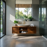 Minimalist Floating Natural Solid Wood Bathroom Vanity With Open Shelf Storage - Arboriswood - 14