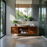Minimalist Floating Natural Solid Wood Bathroom Vanity With Open Shelf Storage - Arboriswood - 15