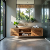 Minimalist Floating Natural Solid Wood Bathroom Vanity With Open Shelf Storage - Arboriswood - 9