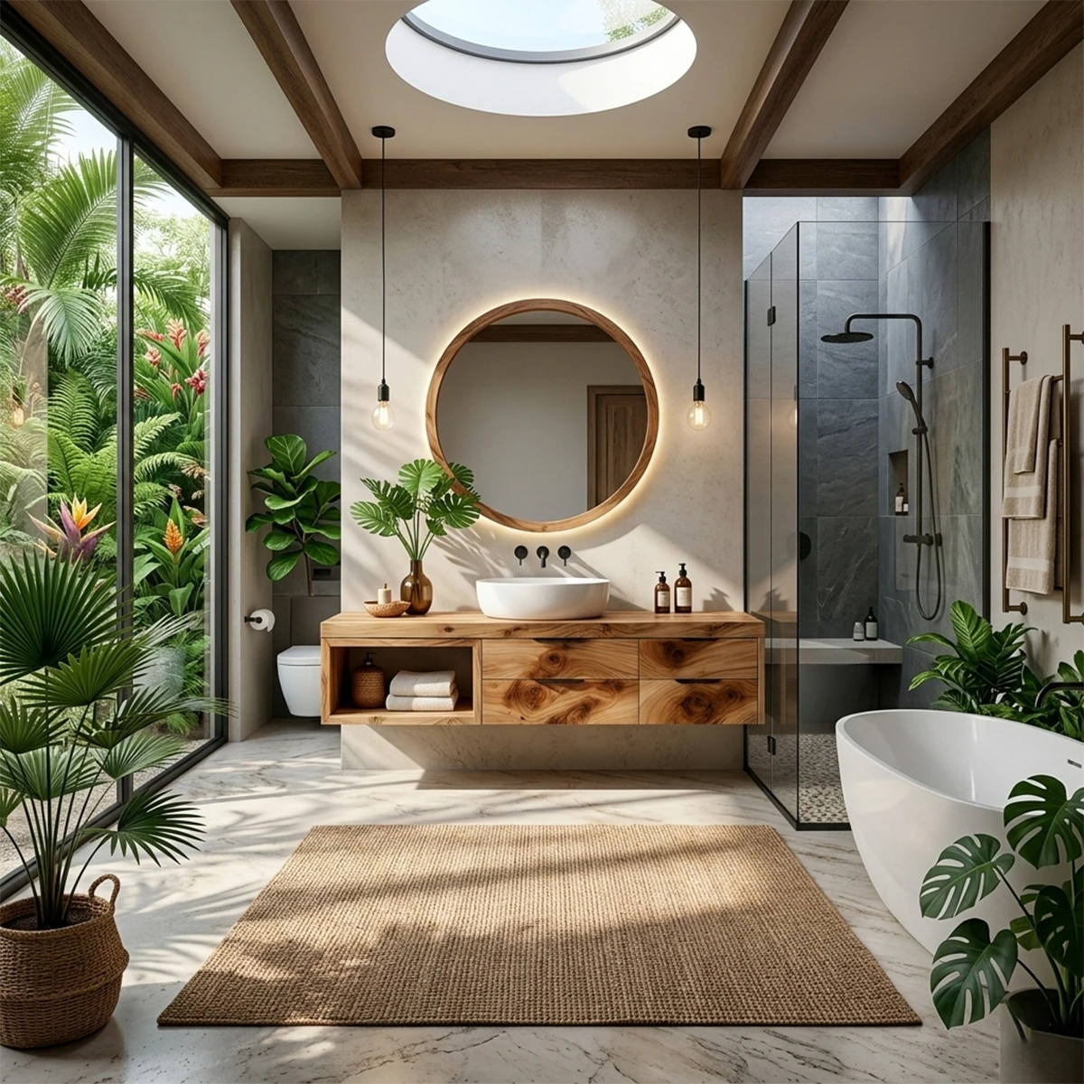 Minimalist floating bathroom vanity made from maple wood