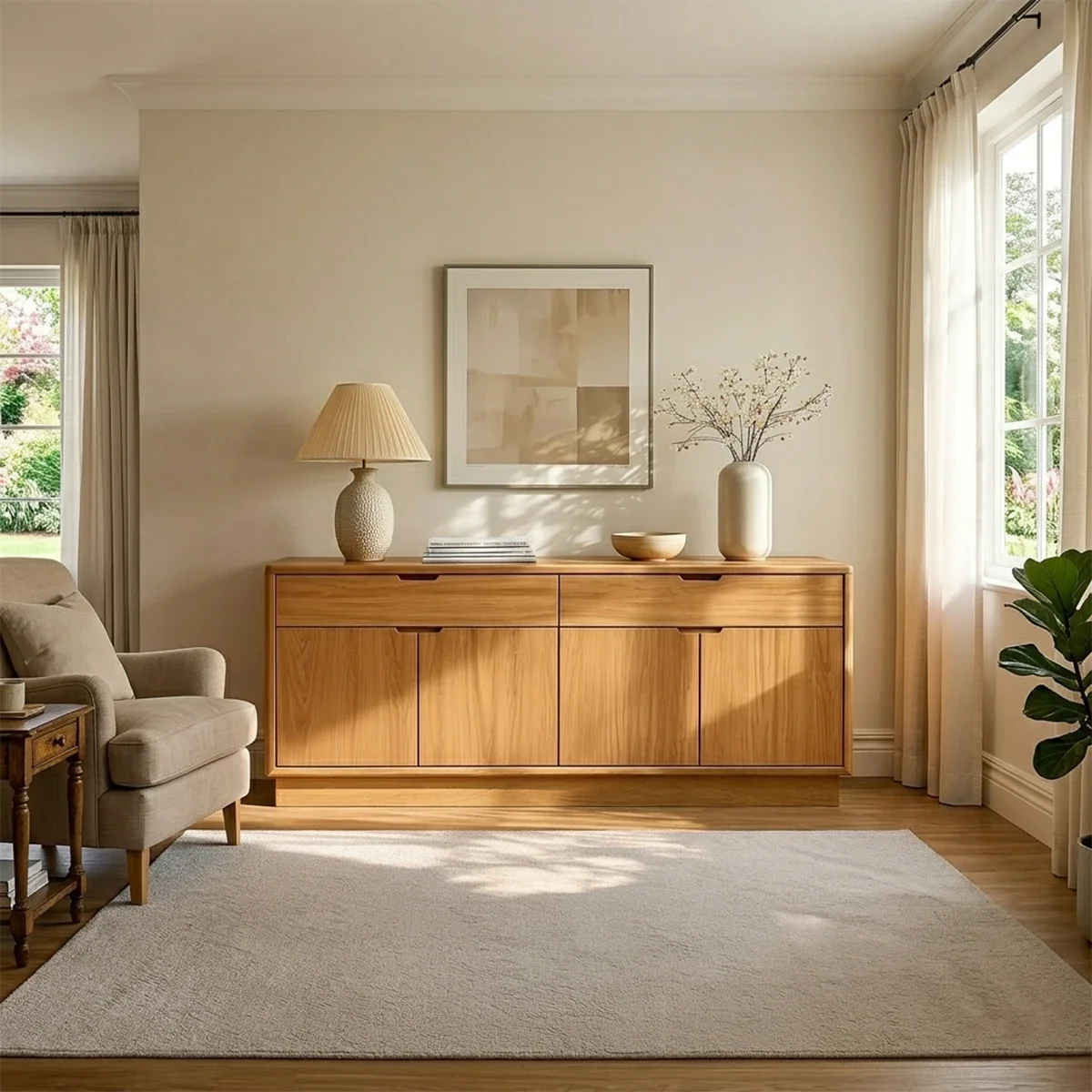 Minimalist Solid Wood Sideboard Cabinet with Concealed Storage Drawers - ArborisWood - 2