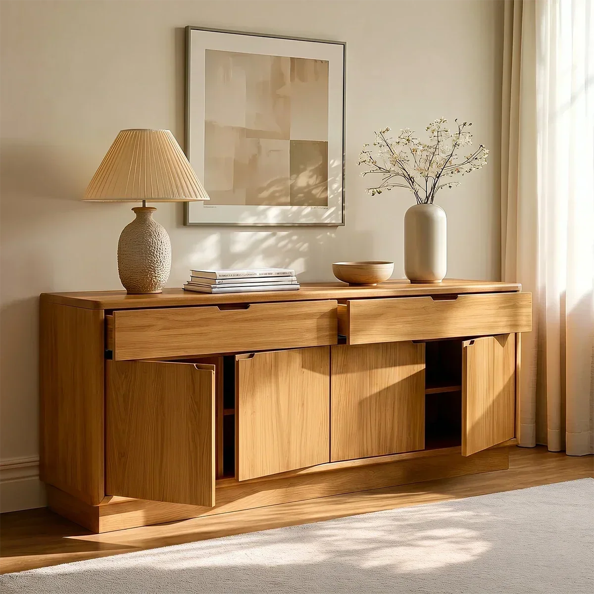 Minimalist Solid Wood Sideboard Cabinet with Concealed Storage Drawers - ArborisWood - 4