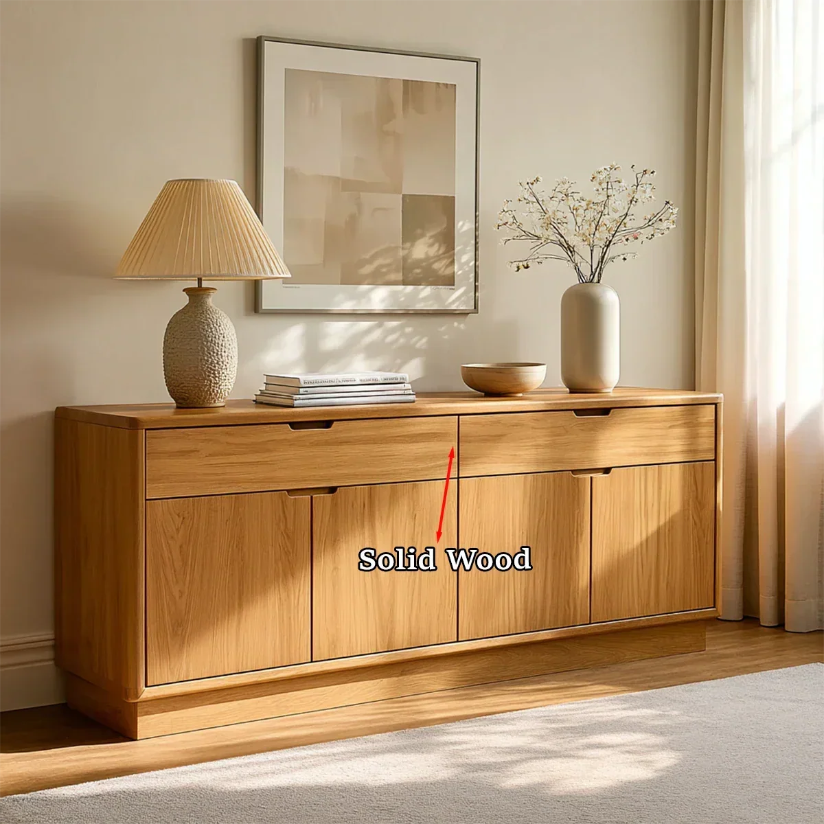 Minimalist Solid Wood Sideboard Cabinet with Concealed Storage Drawers - ArborisWood - 9