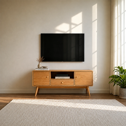Minimalist Solid Wood TV Stand with Drawer and Cabinet Storage Design - ArborisWood - 12