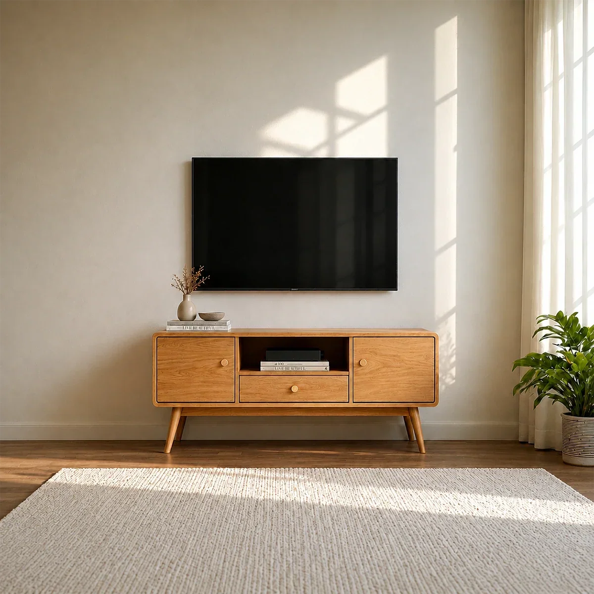 Minimalist Solid Wood TV Stand with Drawer and Cabinet Storage Design - Arboriswood - 12