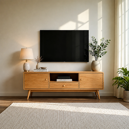 Minimalist Solid Wood TV Stand with Drawer and Cabinet Storage Design - ArborisWood - 13