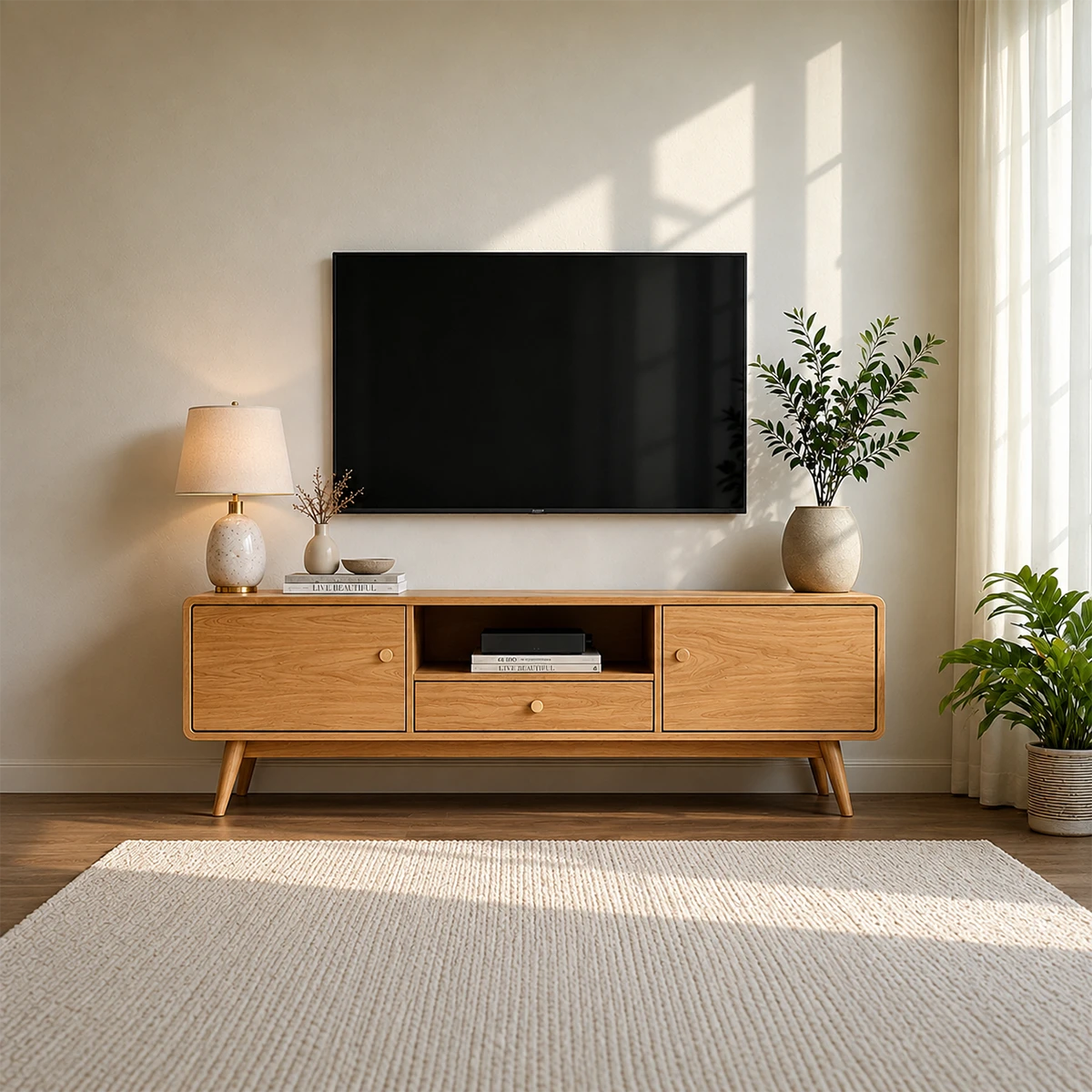 Minimalist Solid Wood TV Stand with Drawer and Cabinet Storage Design - ArborisWood - 14