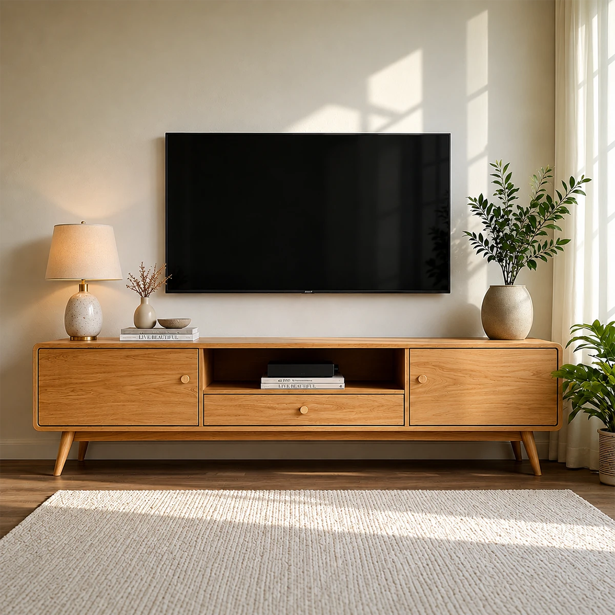 Minimalist Solid Wood TV Stand with Drawer and Cabinet Storage Design - ArborisWood - 15