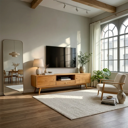 Minimalist Solid Wood TV Stand with Drawer and Cabinet Storage Design - ArborisWood - 2
