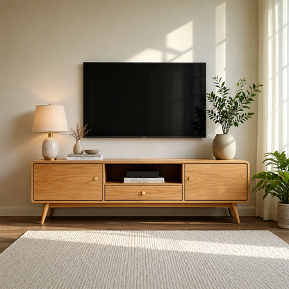 Minimalist Solid Wood TV Stand with Drawer and Cabinet Storage Design - ArborisWood - 3