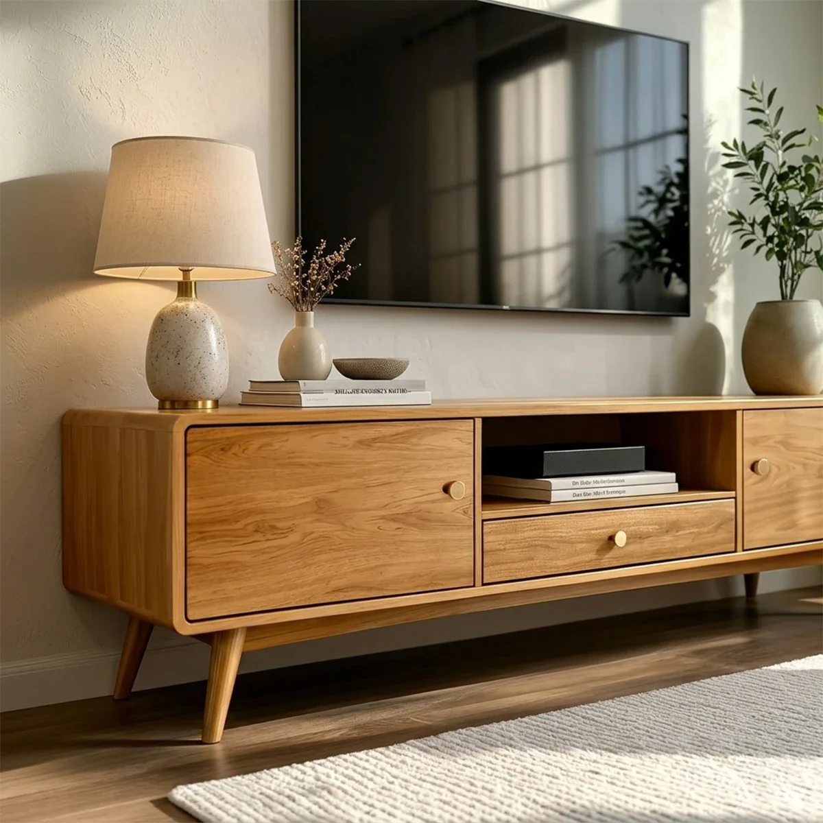 Minimalist Solid Wood TV Stand with Drawer and Cabinet Storage Design - ArborisWood - 4
