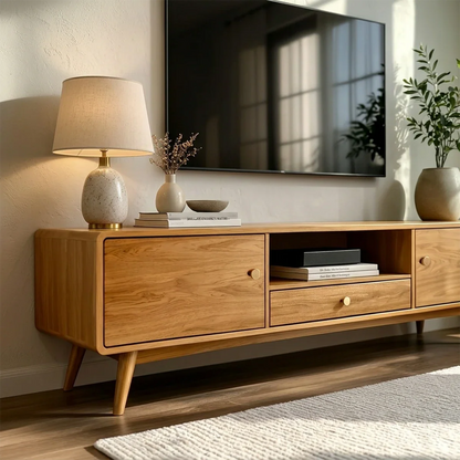 Minimalist Solid Wood TV Stand with Drawer and Cabinet Storage Design - ArborisWood - 4