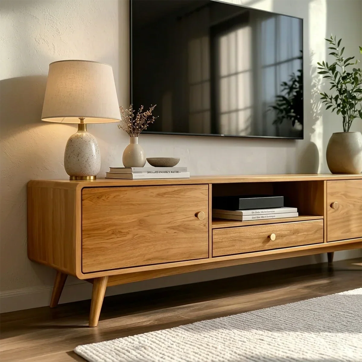Minimalist Solid Wood TV Stand with Drawer and Cabinet Storage Design - Arboriswood - 4