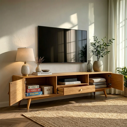Minimalist Solid Wood TV Stand with Drawer and Cabinet Storage Design - ArborisWood - 5