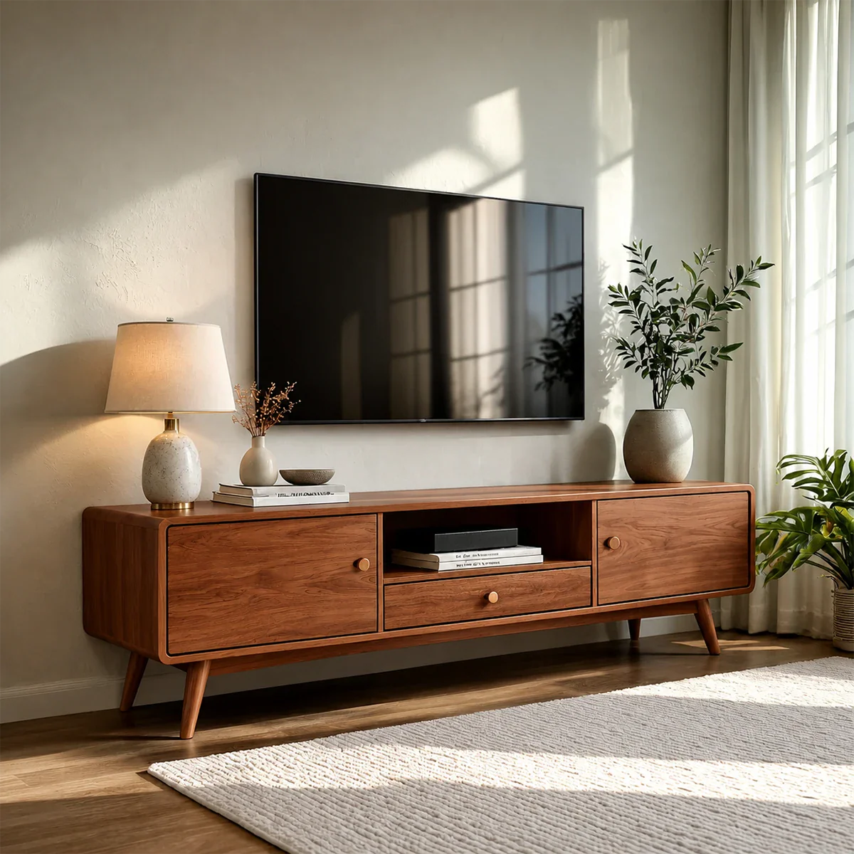 Minimalist Solid Wood TV Stand with Drawer and Cabinet Storage Design - ArborisWood - 7