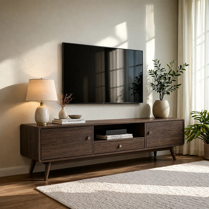 Minimalist Solid Wood TV Stand with Drawer and Cabinet Storage Design - ArborisWood - 8