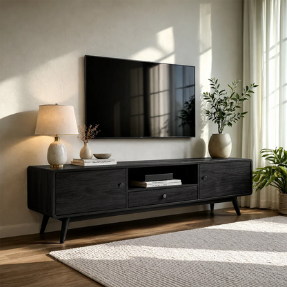 Minimalist Solid Wood TV Stand with Drawer and Cabinet Storage Design - ArborisWood - 9