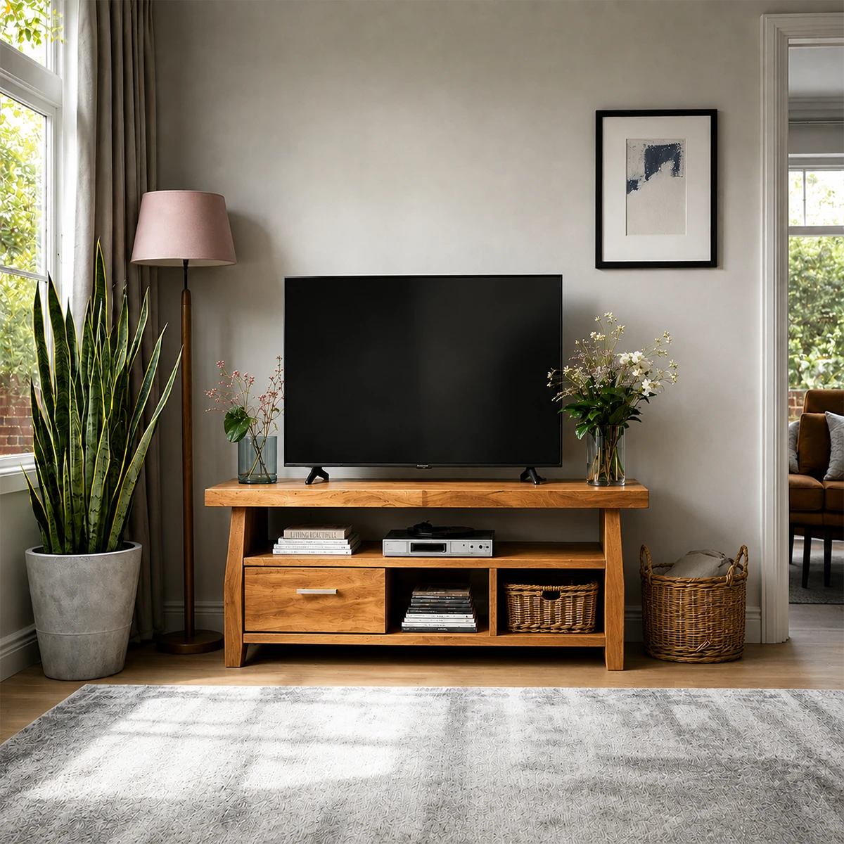 Minimalist Solid Wood TV Stand with Drawer and Open Shelf Storage Design - ArborisWood - 12