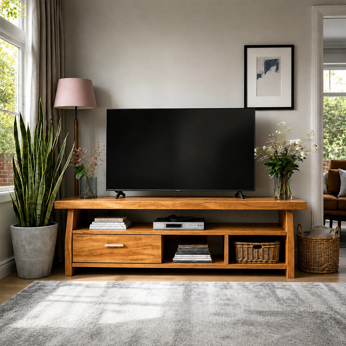 Minimalist Solid Wood TV Stand with Drawer and Open Shelf Storage Design - ArborisWood - 15