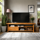 Minimalist Solid Wood TV Stand with Drawer and Open Shelf Storage Design - Arboriswood - 15