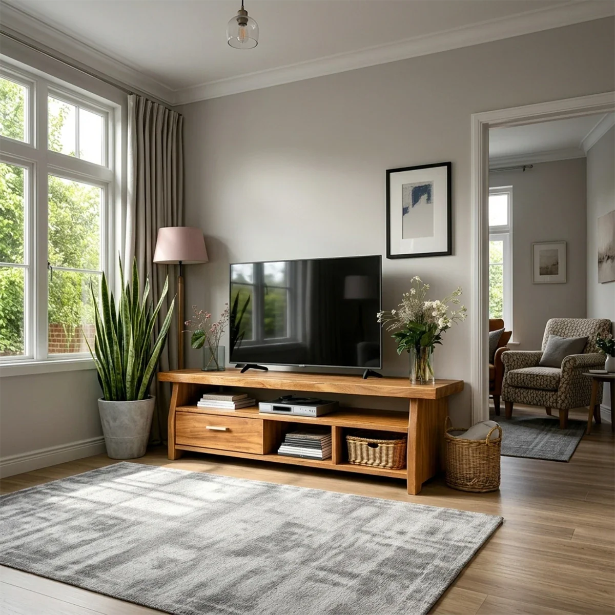 Minimalist Solid Wood TV Stand with Drawer and Open Shelf Storage Design - ArborisWood - 2