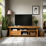 Minimalist Solid Wood TV Stand with Drawer and Open Shelf Storage Design - Arboriswood - 3