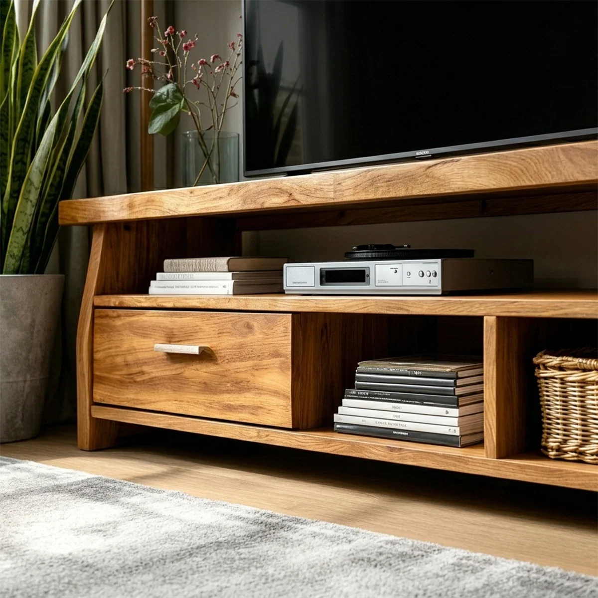 Minimalist Solid Wood TV Stand with Drawer and Open Shelf Storage Design - ArborisWood - 4