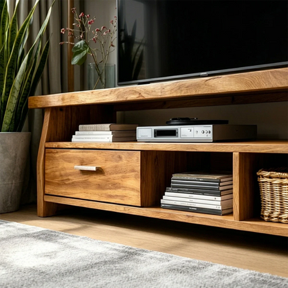 Minimalist Solid Wood TV Stand with Drawer and Open Shelf Storage Design - ArborisWood - 4